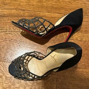 Christian Louboutin spider web crystal heels. Black with black crystal front